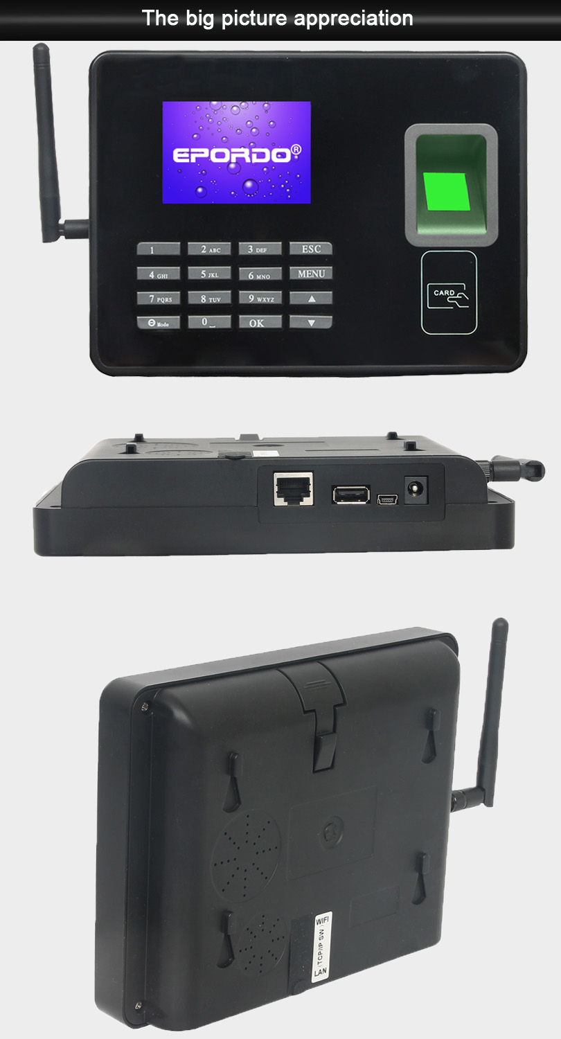 ET80-W wireless fingerprint attendance with 2.8 TFT for time tracking